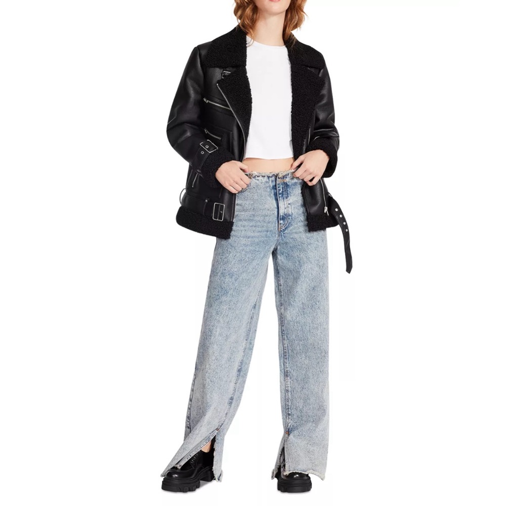 Steve Madden Quinn Sherpa Lined Faux Leather Moto Jacket